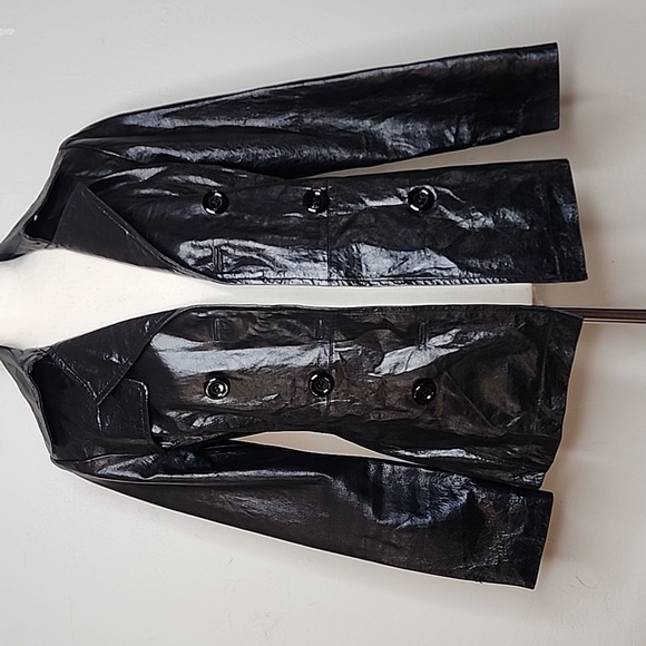 Vintage 90s BEBE Black Leather Double Breasted Jacket Size Small - Picture 12 of 16